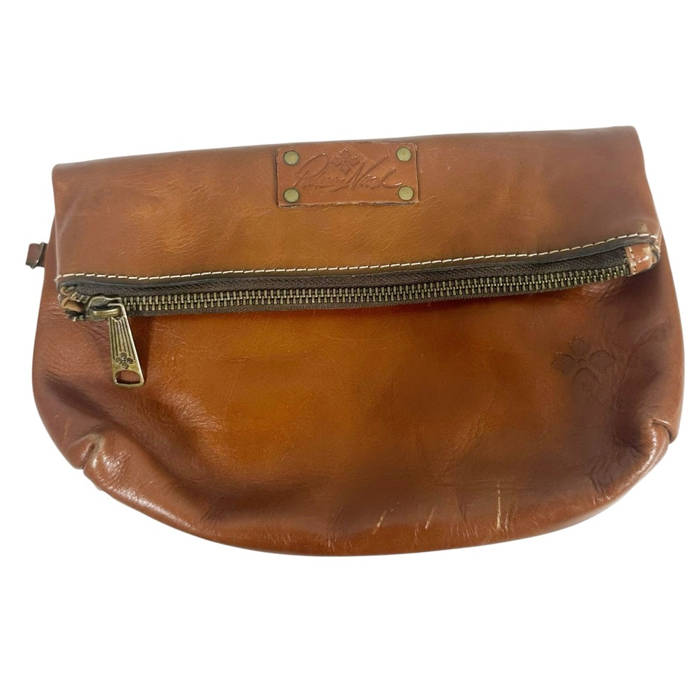 PATRICIA NASH Valerie Smooth Brown Leather Fold Over Zip Top Wrist Clutch Pouch